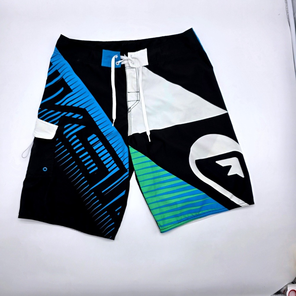 Quiksilver Mens Board Shorts Size 34 Black Blue Geometric Colorblock F101970